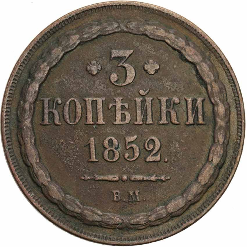 Polska XlX w./Rosja. Mikołaj I. 3 kopiejki 1852 BM, Warszawa